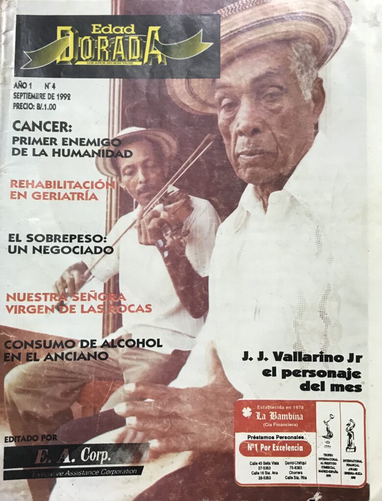 Ñangote Pérez fue la imagen de la portada junto a Rafael Cedeño con el violín. Portada de revista Edad Dorada, año 1 Nº 4 septiembre de 1992 (Revista mensual de orientación y apoyo a jubilados- pensionados y tercera edad) Fotografía de la portada por Alfonso Gómez M.